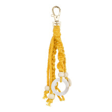 Boho Macrame Keychains with Wood Bead and Seashells, Handmade Accessories Keychain for Purse Keys, Yellow