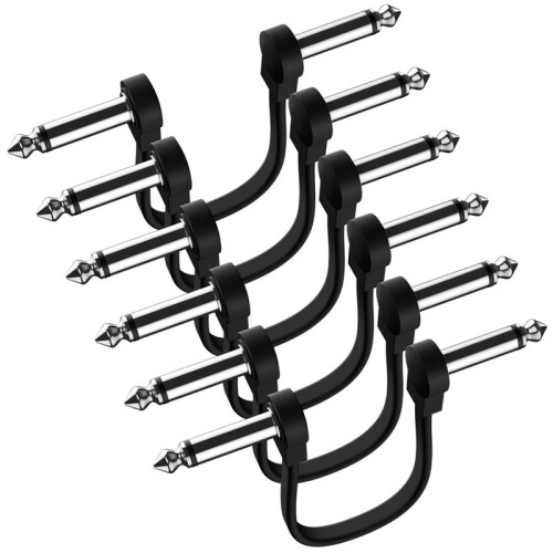 6-Pack 6-Tums Gitarrpatchkabel, Instrumentgitarrpedalkabel Rätvinklad Platt Patchkabel