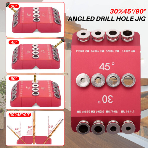 30/45/90 Angle Drill Hole Guide Jig for Angled and Straight Hole,Cable Railing Lag Screw Drilling Template,1PCS 2