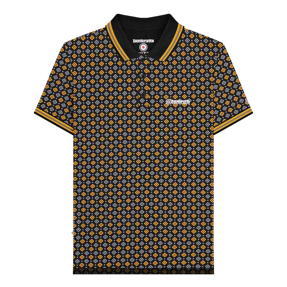 Lambretta (Xxl, /Gold) Mens Ss25 Geometric Polo Shirt Black