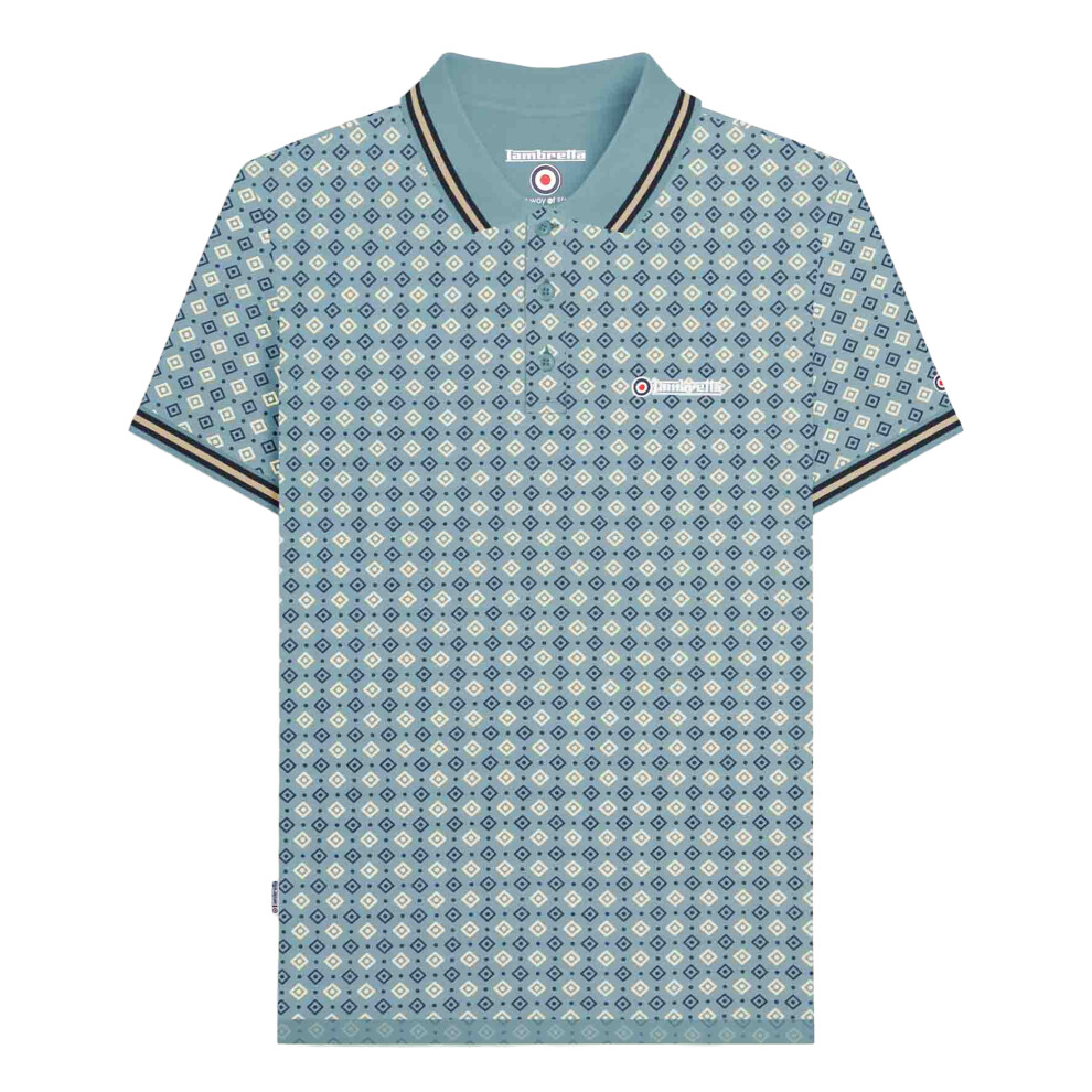 Lambretta (3Xl, Smoke ) Mens Ss25 Geometric Polo Shirt Blue