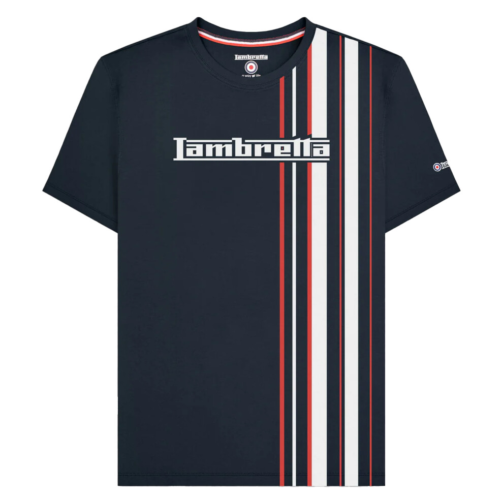 Lambretta (Xxl, Navy/Red/White) Mens Ss25 Racing Stripe T-Shirt Red