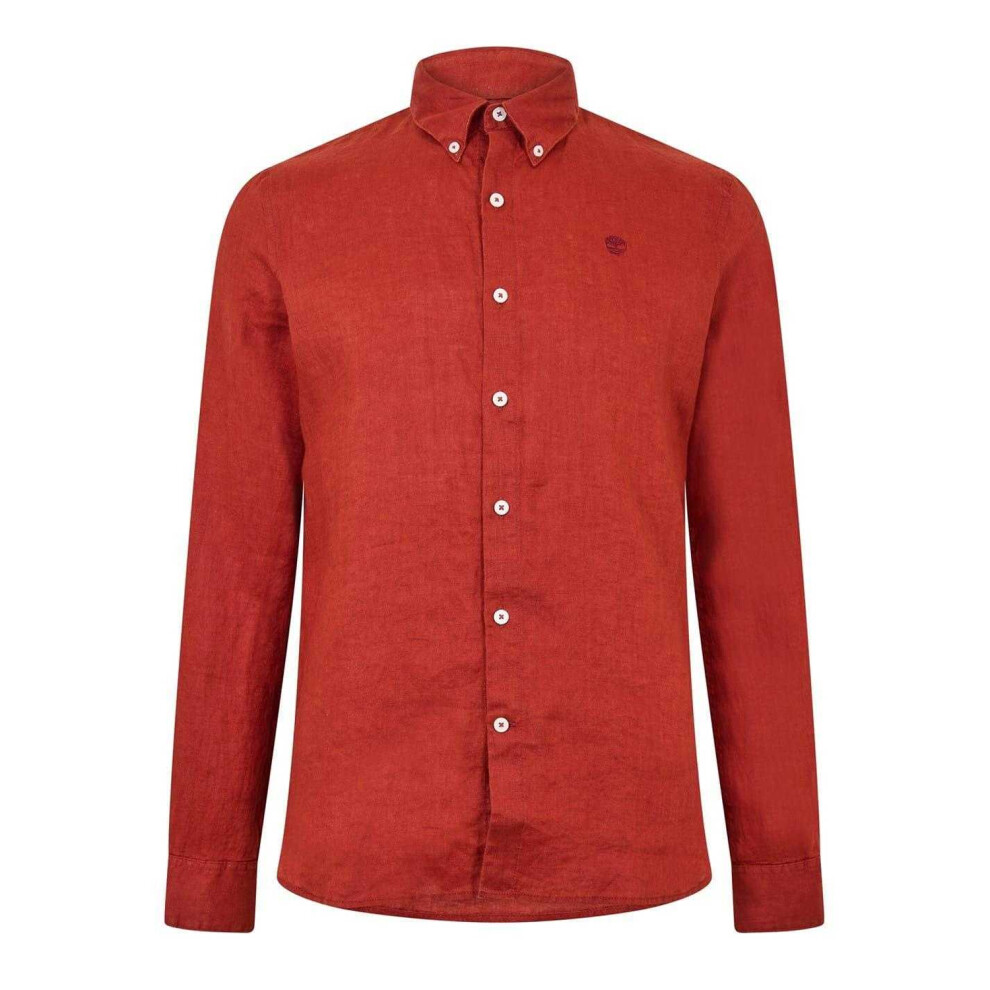 Timberland (Xxl, Burnt Henna) Mens Linen Relaxed Fit Shirt Multicoloured