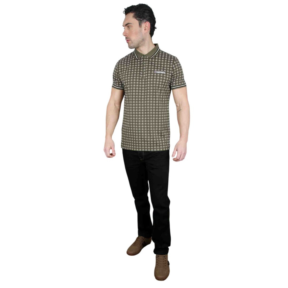 Lambretta (L, Khaki ) Mens Ss25 Geometric Polo Shirt Green