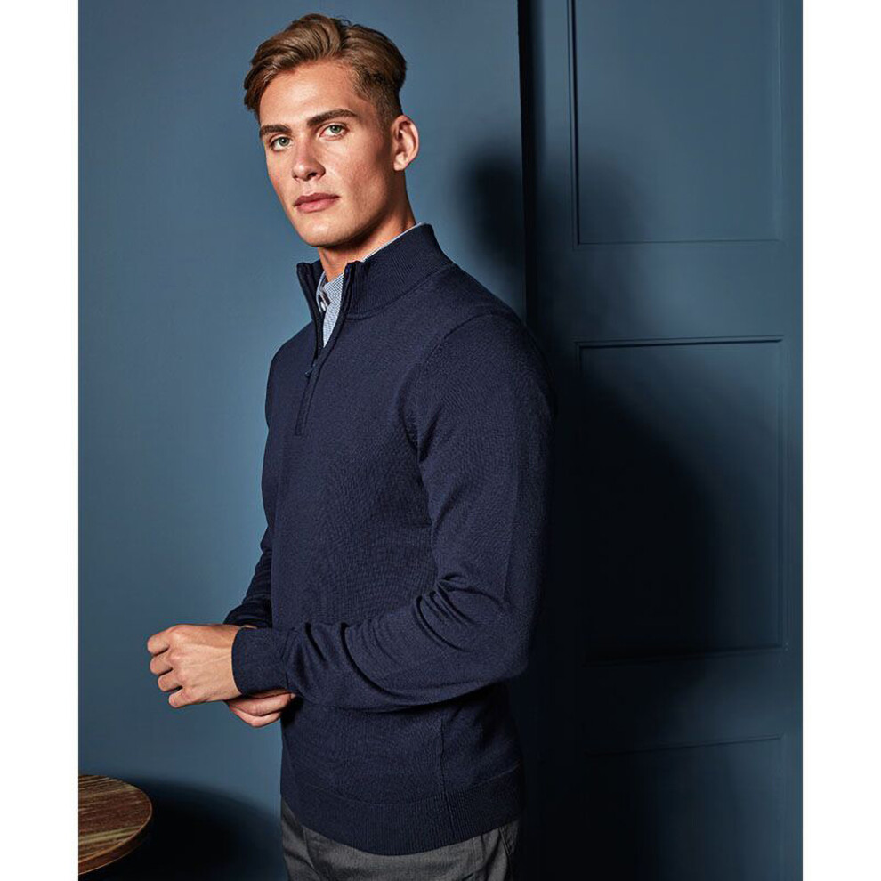 Premier (S, Navy) Mens 1/4 Zip Neck Knitted Sweater
