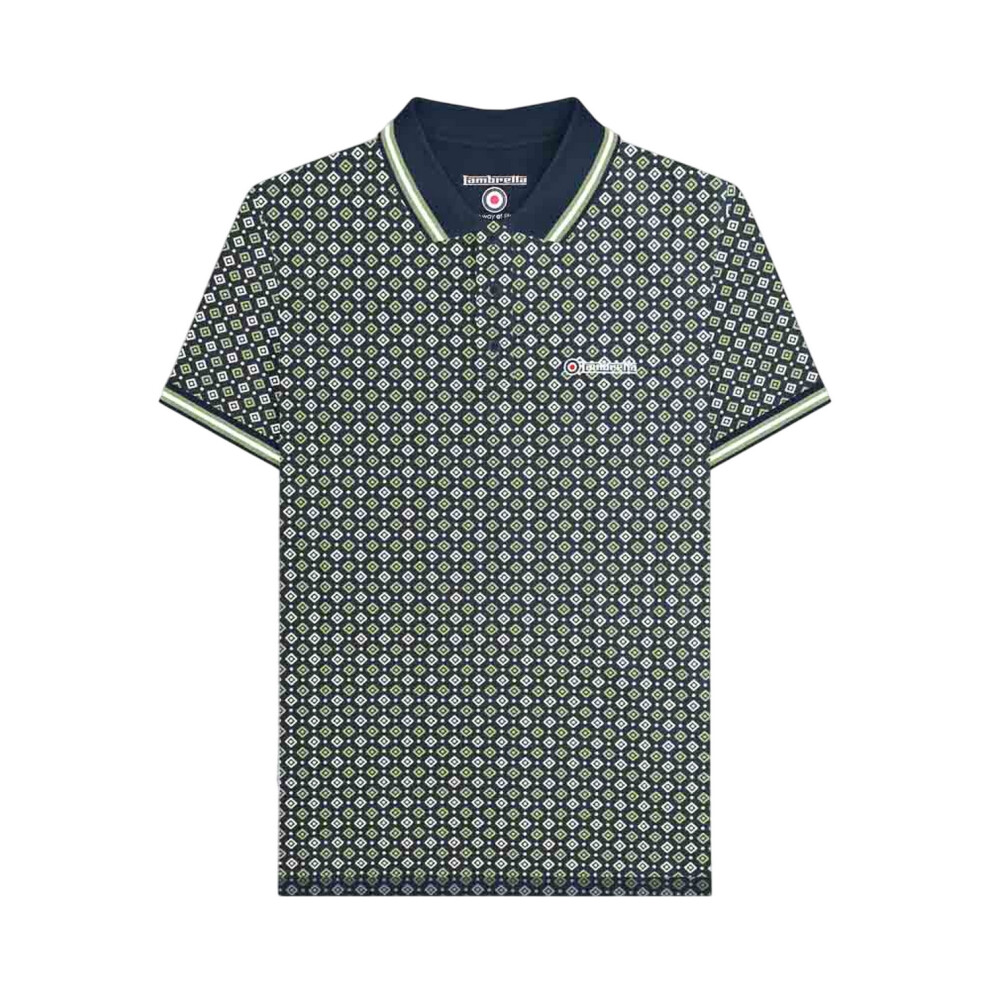Lambretta (Xxl, Navy/Basil) Mens Geometric Polo Shirt Multicoloured