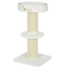 Speeltoren voor katten met bedje en wollen platform, crèmekleurig