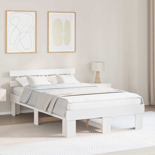 VidaXL vidaXL Bed Frame with Headboard White 120 x 190 cm Solid Pine Wood