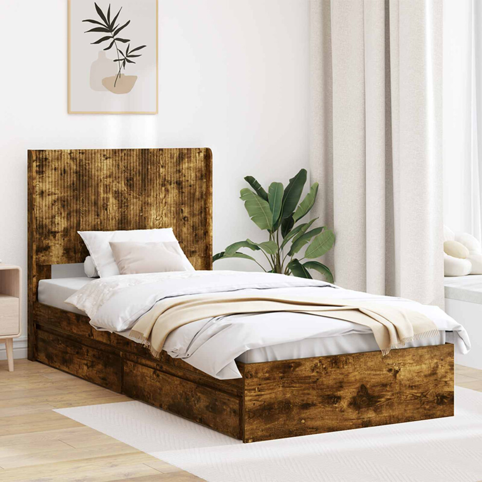 Vidaxl Bed Frame With Storage And Headboard Smoked Oak 75 X 190 Cm