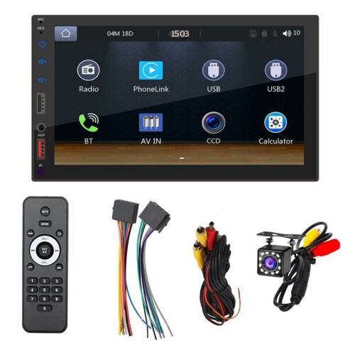 EstéReo de Carro Duplo de 7 Polegadas CarPlay Android Auto Mirror-Link, Reprodutor MultimíDia Com Tela SensíVel Ao Toque  RáDio Câmera USB