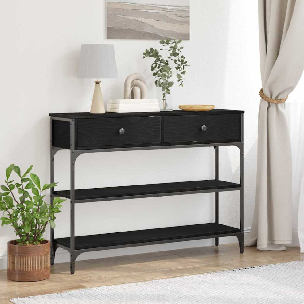 VIDAXL Industrial Console Table in Black Oak, 100 x 25 x 75 cm Engineered Wood and Steel Entryway Furniture - Image 2