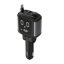 Car Phone Charger with Retractable Cable PD 65W Charging Cable USB-A Type-C 5V 3.6A Output with Display