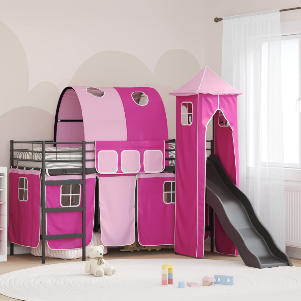 Vidaxl Kids'loft Bed Frame Black And Pink 75 X 190 Cm Metal