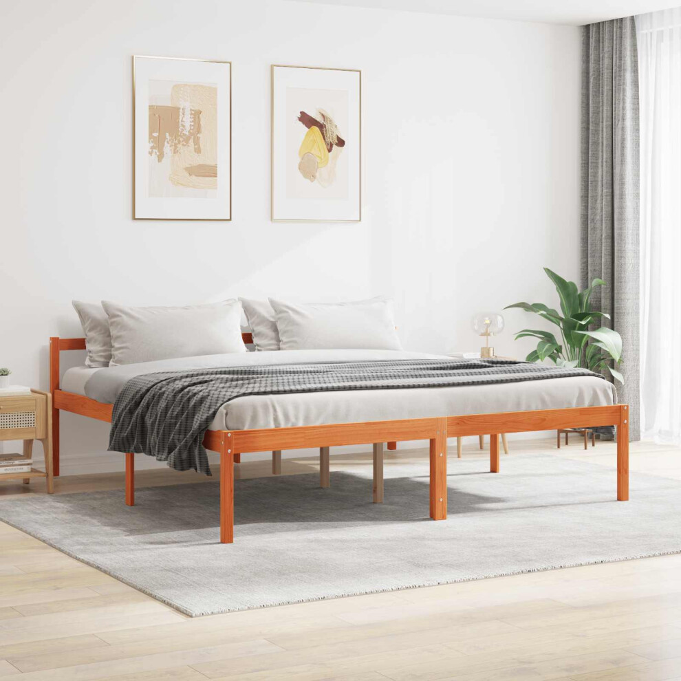 Vidaxl Bed Frame With Headboard Wax 180 X 200 Cm Solid Pine Wood Brown