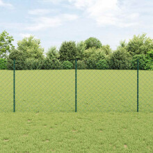 vidaXL Chain Link Fence with Post 10 x 1 m PVC-Coated Steel Green Mesh