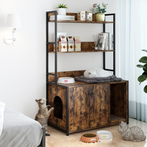 Grote bruine kattenbak met krabmat 2