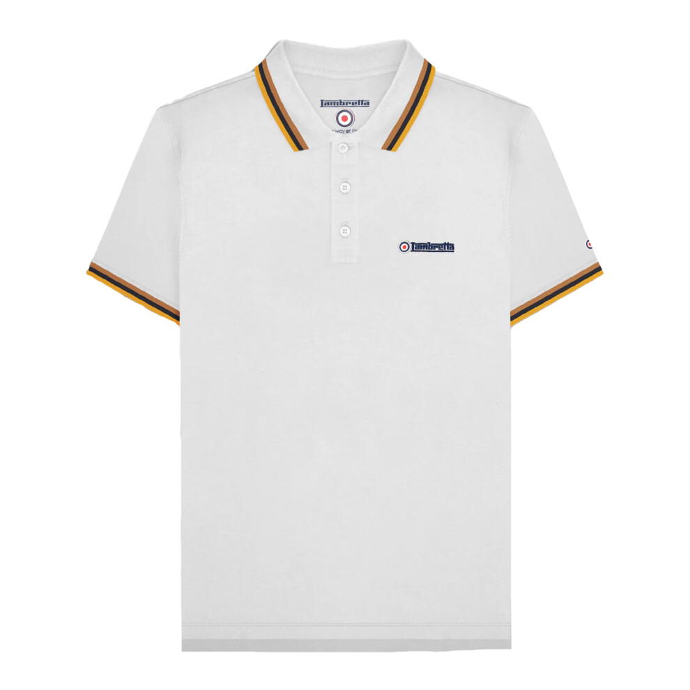 Lambretta (5Xl, White/Tobacco/Navy/Gold) Mens Ss25 Triple Tipped Big & Tall Polo Shirt Gold