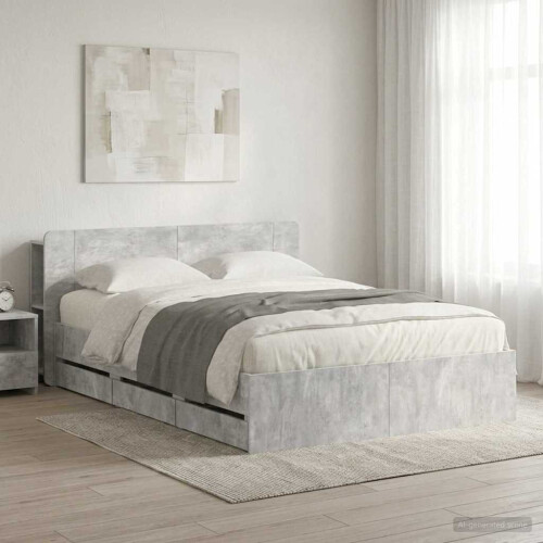 VidaXL vidaXL Bed Frame with Storage Concrete Grey 150 x 200 cm