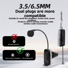 1 Channel UHF Wireless Headband Microphone System Clip- Instrument Mic for Performance Practice Recording