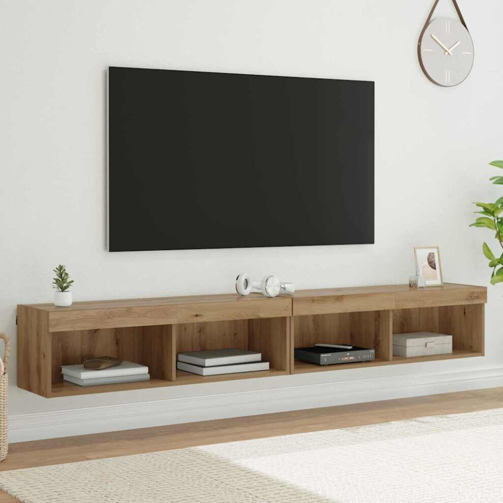 VIDAXL Wall Mounted TV Cabinet with LED Light - Artisan Oak - 2 Shelves - Image 3