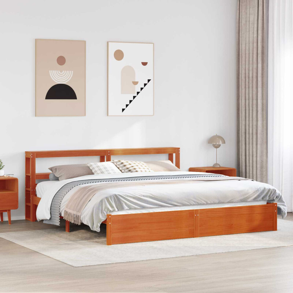 Vidaxl Bed Frame With Headboard Wax 200 X 200 Cm Solid Pine Wood Brown