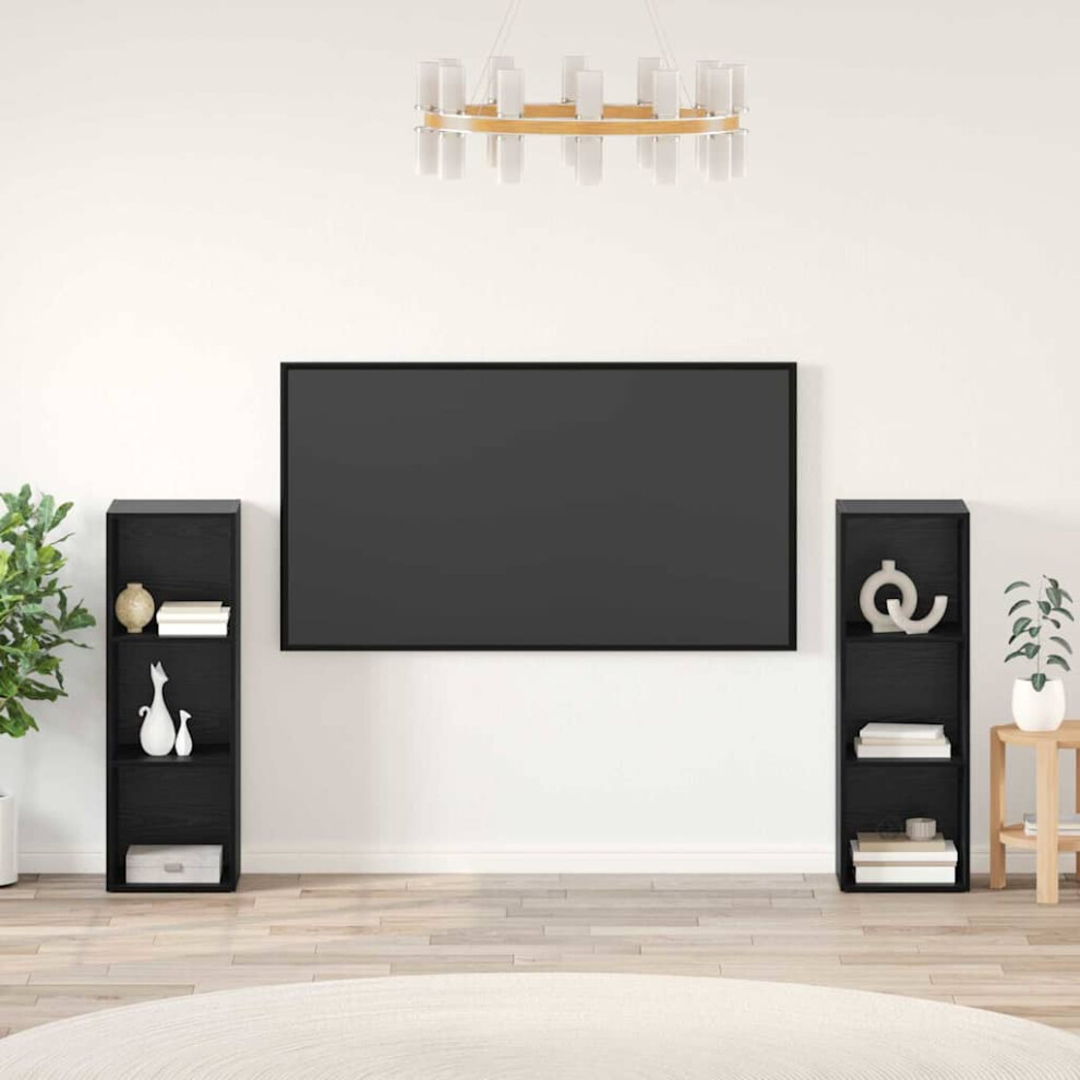 Vidaxl Tv Cabinet Set 2 Pcs Black Oak 107 X 35 X 37 Cm Engineered Wood
