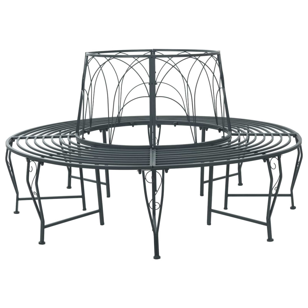 Vidaxl Tree Bench 8-Seater Ø 160 X 89 Cm Steel Silver Grey Round