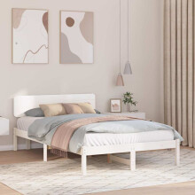 vidaXL Bed Frame with Headboard White 120 x 190 cm Solid Pine Wood