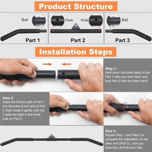 39.37 Inch LAT Pulldown Bar Attachment for Pulley Cable Machine, Curl Tricep Press Down Bar with Rubber Handle 2