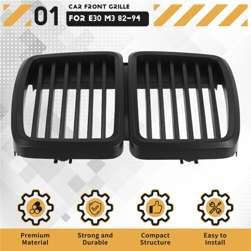 Front Grille Replacement for  E30 3-Series M3 Front Hood Bumper Grill Matte Black 1982-1994 1