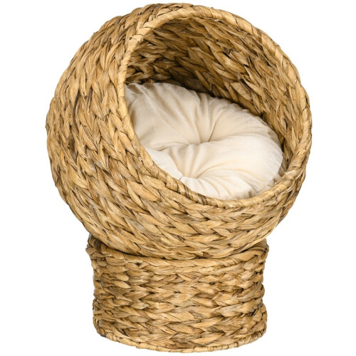 Panier pour chat en rotin avec coussin pour petits animaux, marron