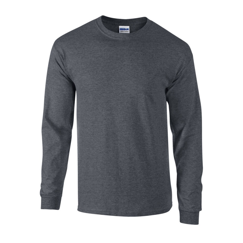 Gildan (Xxl, Dark Heather) Unisex Adult Ultra Cotton Jersey Knit Long-Sleeved T-Shirt