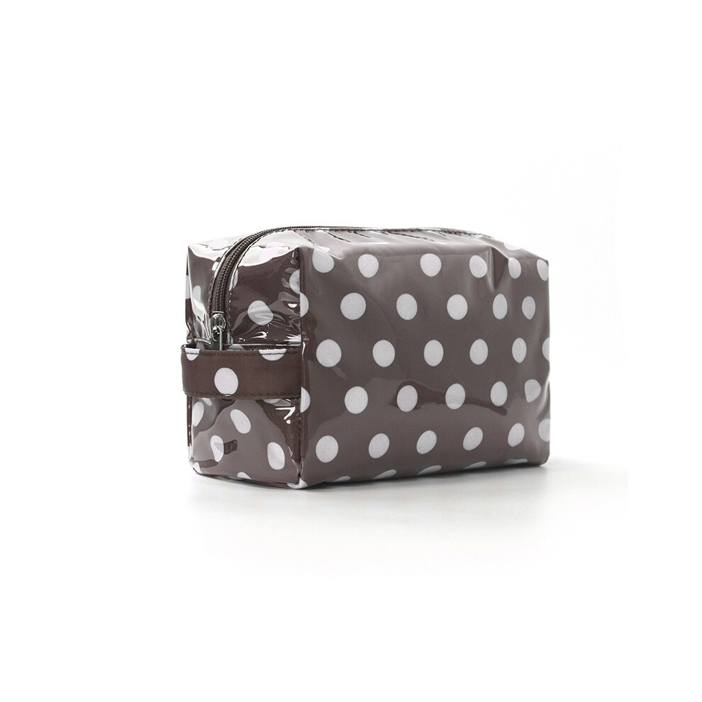 Stoyotu (Dark Grey) Fashion Polka Dot Large Capacity Makeup Portable Handheld Travel Toiletry Organizer Cosmetics Daily Travel Essential Storage Use