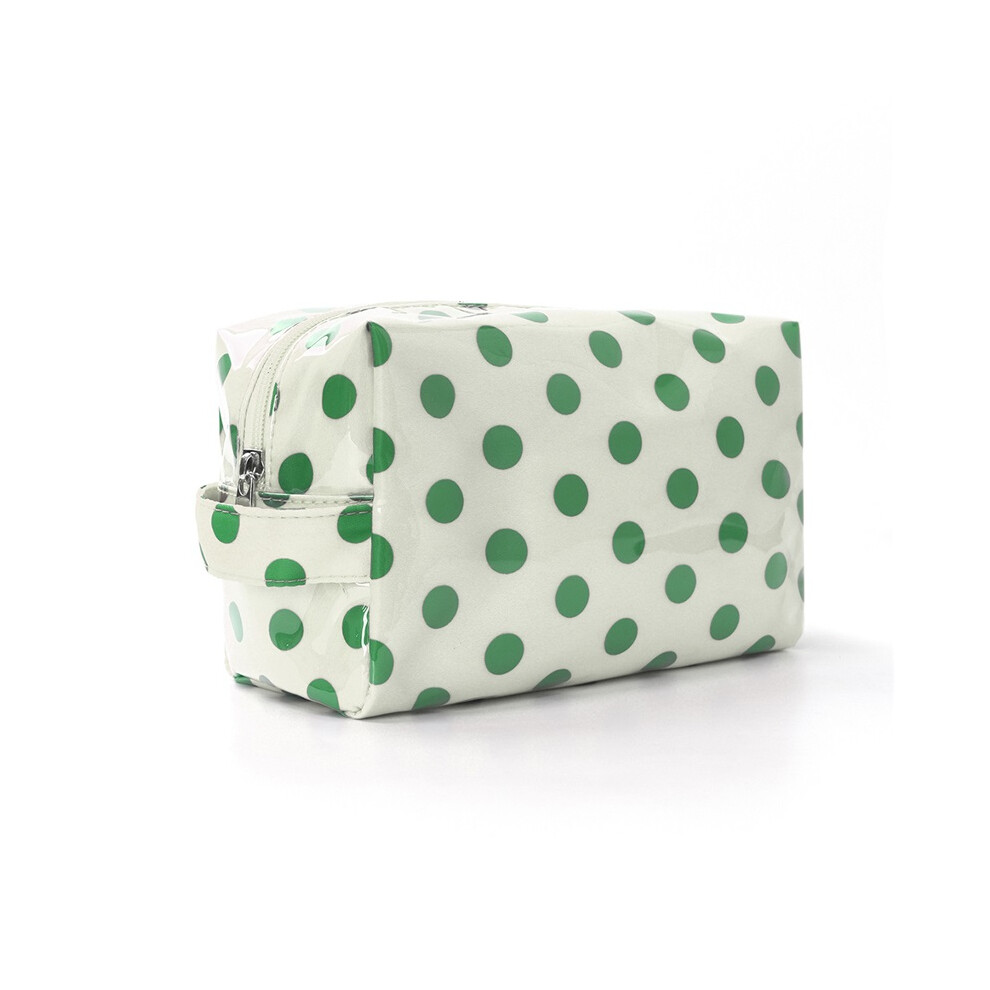 Stoyotu (Light Green) Fashion Polka Dot Large Capacity Makeup Portable Handheld Travel Toiletry Organizer Cosmetics Daily Travel Essential Storage Use