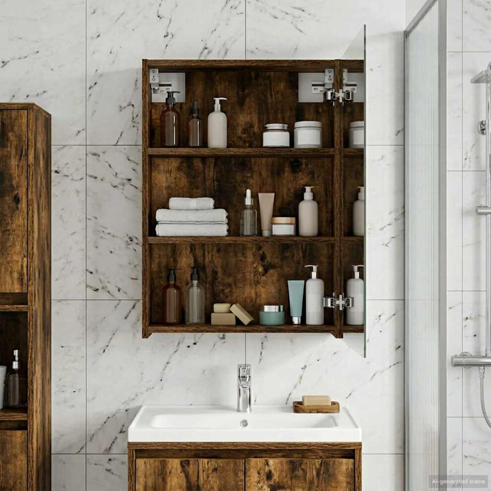 Vidaxl Bathroom Mirror Cabinet With Shelf Smoked Oak 50 X 14.5 X 70 Cm