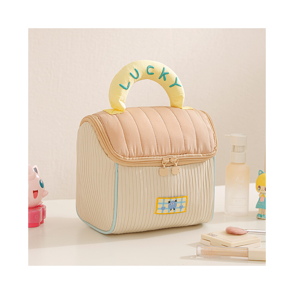 Stoyotu (Khaki) Large Capacity House Shaped Cosmetic Bag Portable Handheld Storage Bag