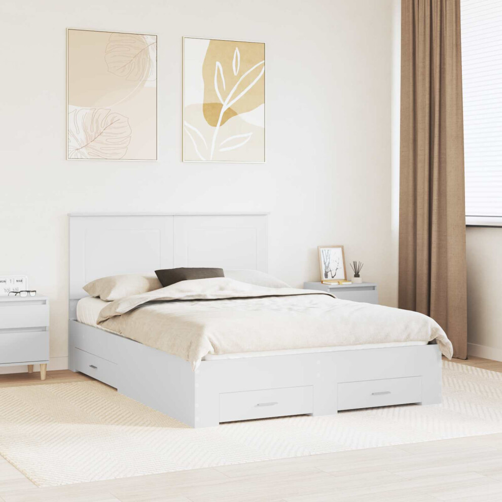 Vidaxl Bed Frame With Headboard White 140 X 190 Cm Engineered Wood