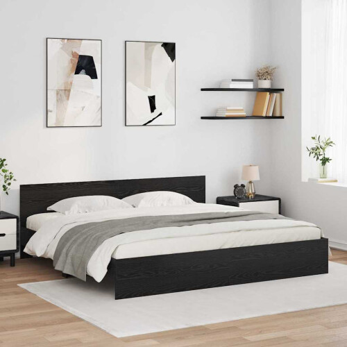 VidaXL vidaXL Bed Frame with Headboard Black Oak 180 x 200 cm Engineered Wood