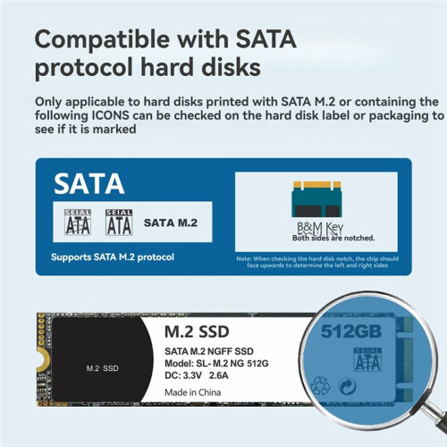 M.2  SSD Enclosure Case USB3.2 Gen1 5Gbps Type-C External Hard Drive Box M.2 NGFF B+M Key M.2 SSD Case Silver