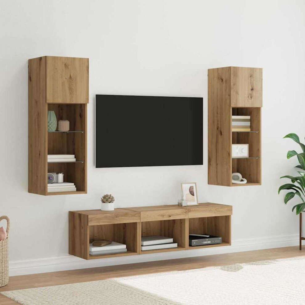 Vidaxl Tv Wall Units 5 Pcs Black Oak Engineered Wood - Brown, Brown - Image 2