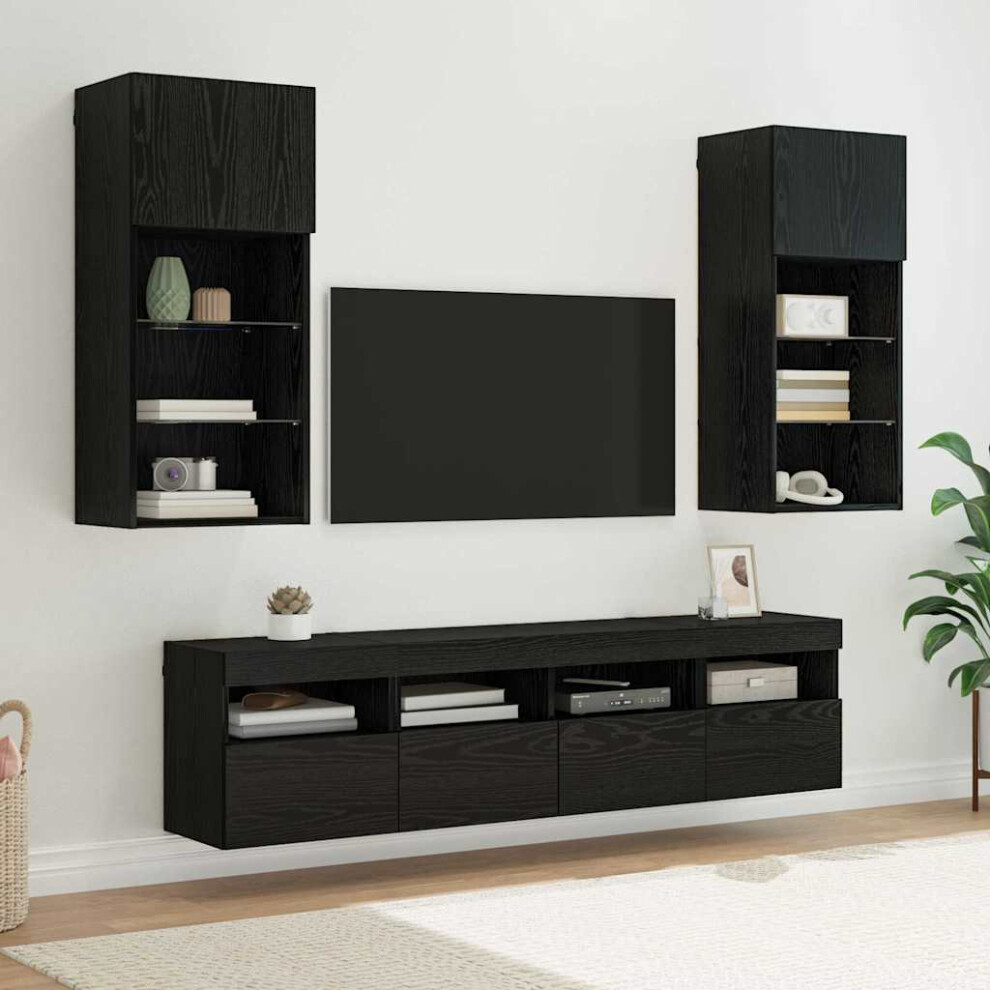 VIDAXL 5 Piece TV Wall Unit Set with LED Lighting in Black Oak Engineered Wood for Living Room Storage - Image 3