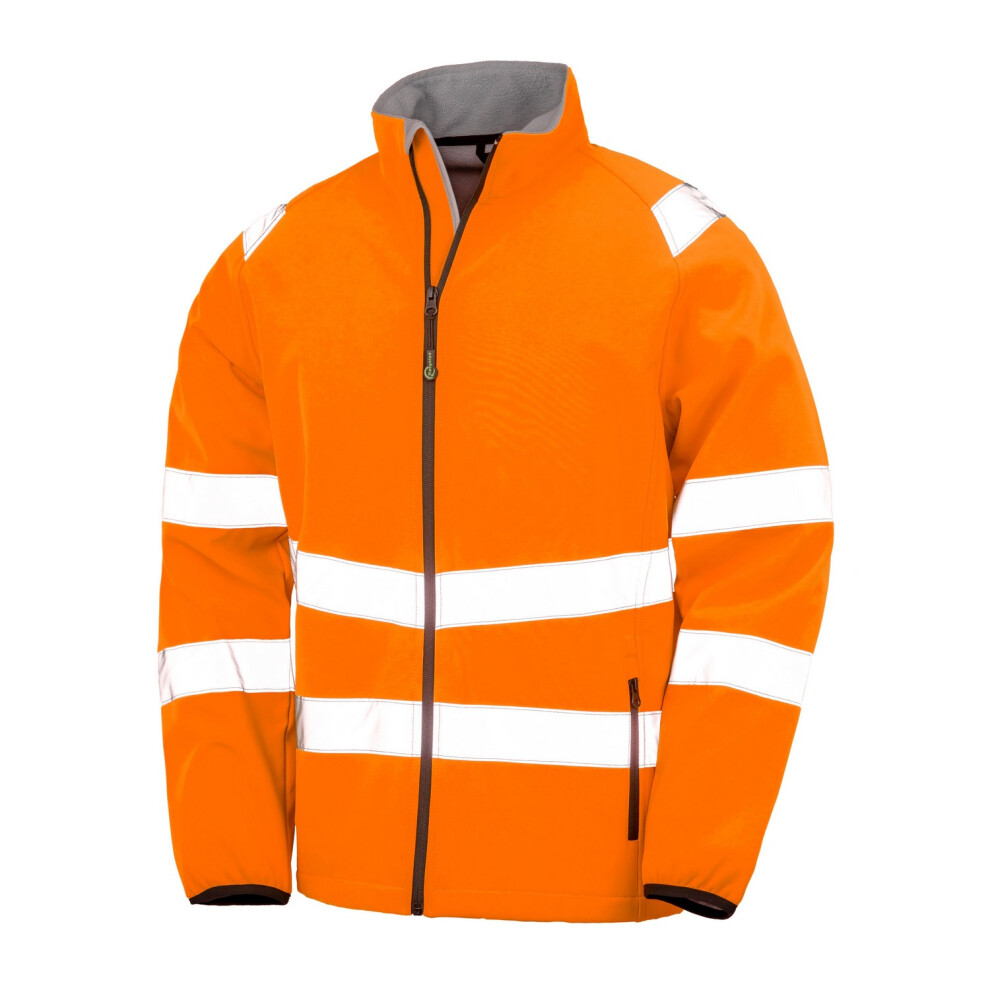 Result (S, Fluorescent Orange) Mens Double Layered Recycled Safety Soft Shell Jacket