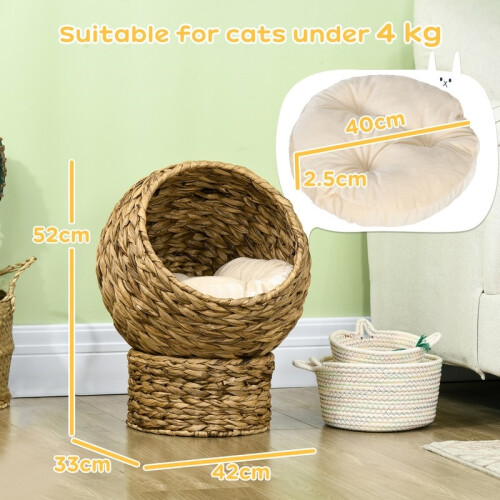Panier pour chat en rotin avec coussin pour petits animaux, marron 2