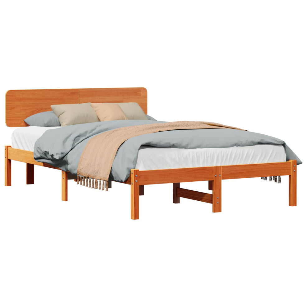 Vidaxl Bed Frame With Headboard Wax Brown 120 X 200 Cm Solid Pine Wood