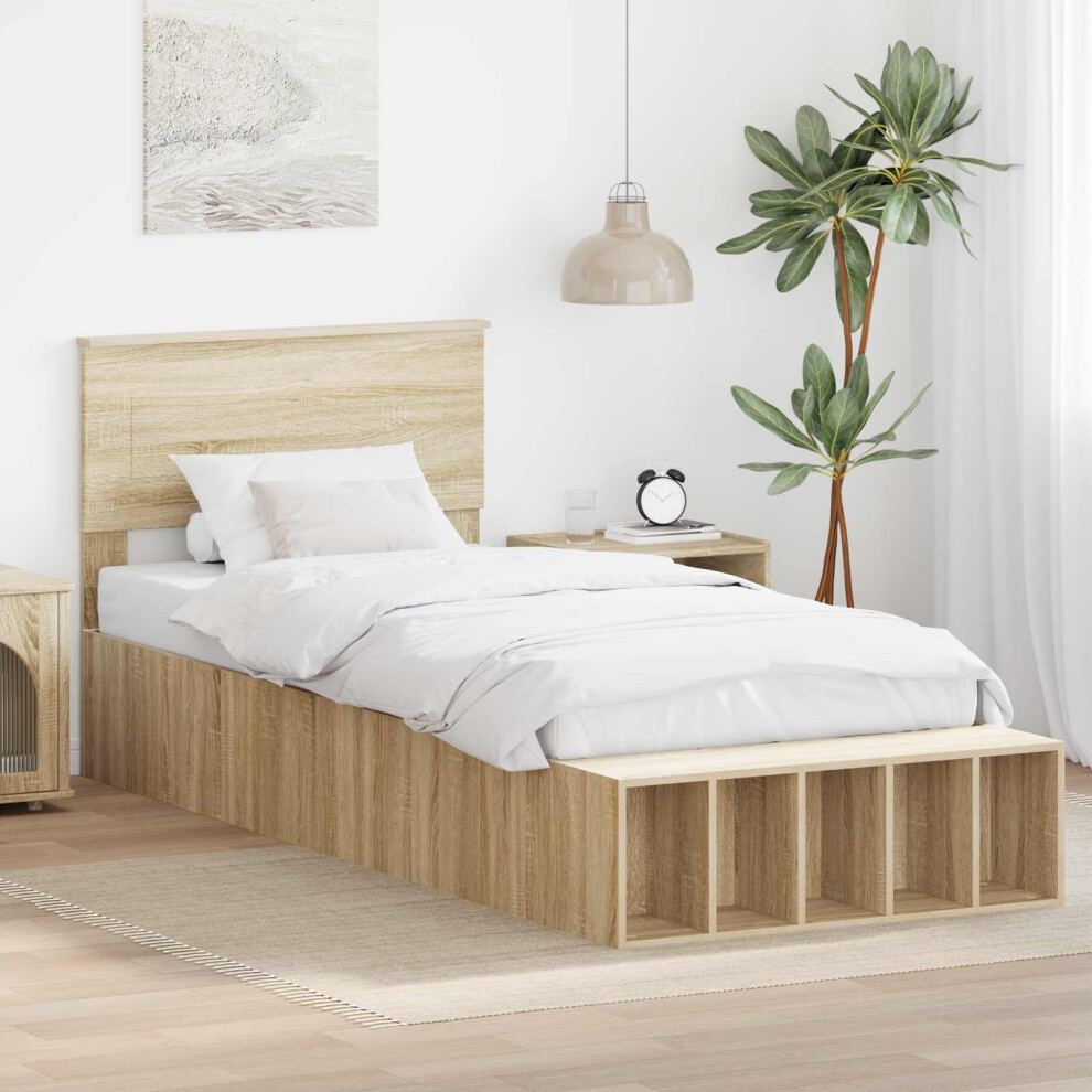 Vidaxl Bed Frame With Shelf Sonoma Oak 75 X 190 Cm Engineered Wood