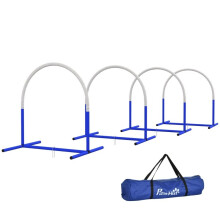 Kannettava koiran agility-setti neljällä kaarella, sinivalkoinen