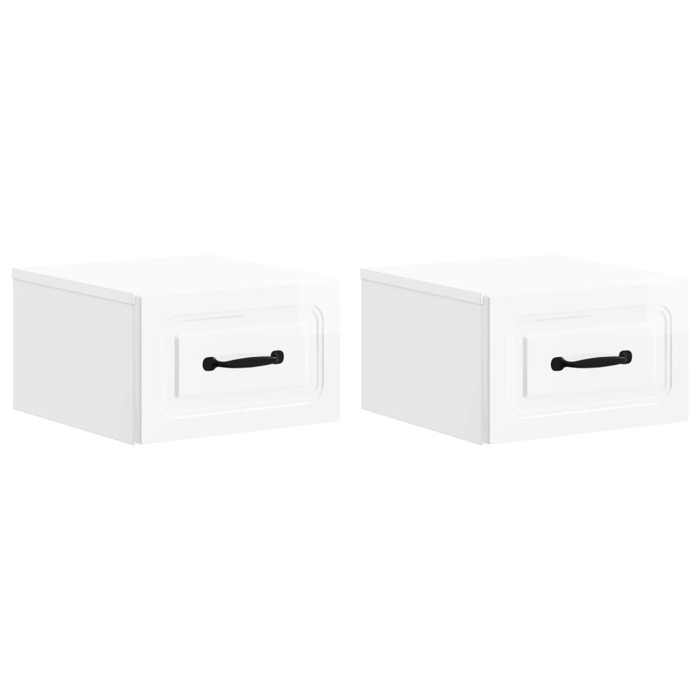 Vidaxl Wall-Mounted Bedside Cabinet With Drawer 2 Pcs High Gloss White