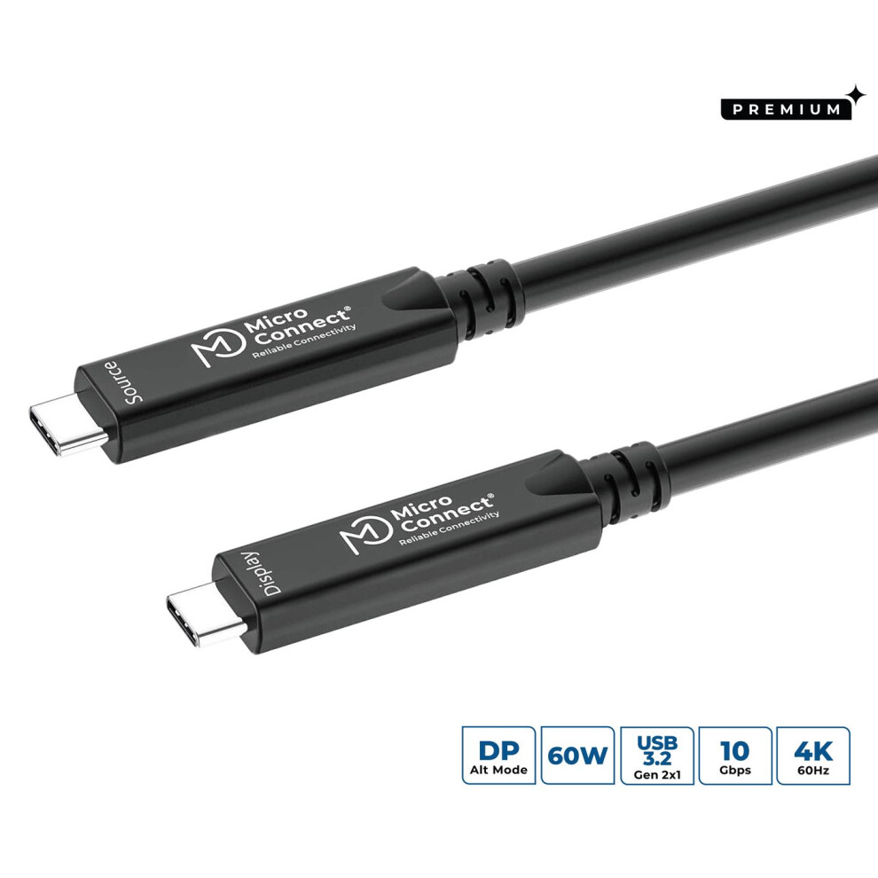 Microconnect Usb-C To Usb-C Cable 10M Premium Fiber Bidirectional. 10Gbps 8K 60W 5715063780886