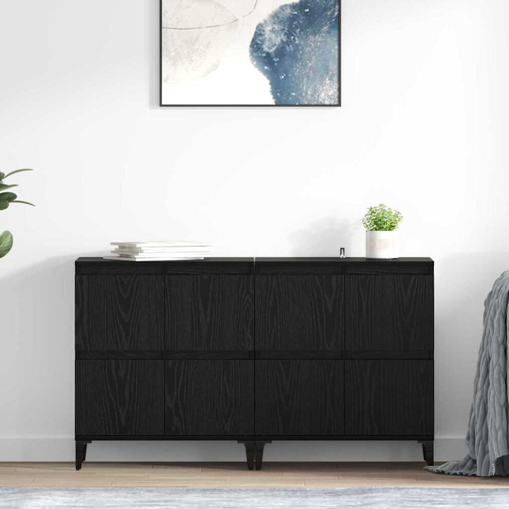 4 Door Oak Sideboard Set Of 2 - Size: 70 X 60 X 35Cm - Wilko Black Vidaxl - Image 2