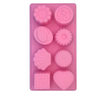 (Style-B) Pink Silicone Baking Mold with 8 Grids Various Shapes for Baking Cakes Candies Jellies Easy Release Heat-Resistant